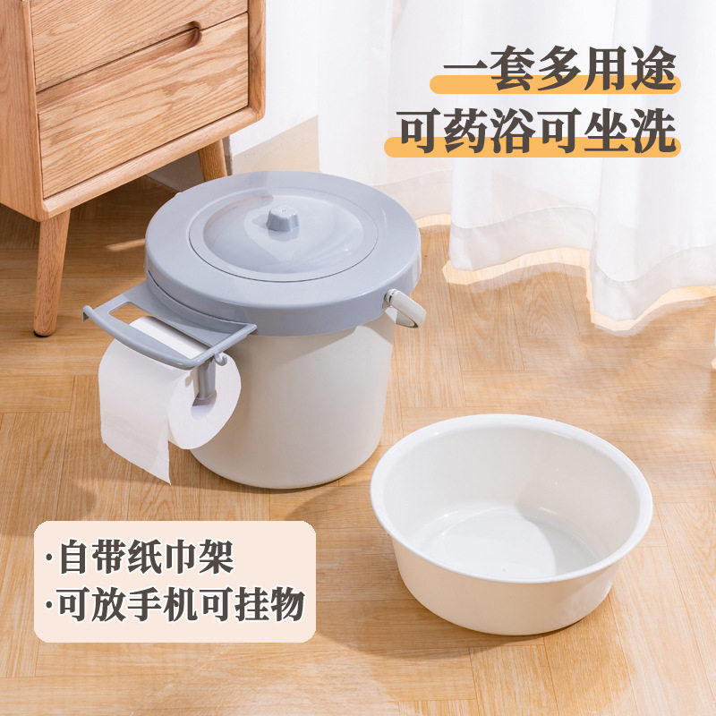 便携式坐便器卧室家用带盖成人老人孕妇痰盂尿桶坐浴清洗移动马桶
