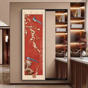 新中式暗藏式全身镜子画花鸟隐藏式推拉翻开关闭穿衣镜入户门挂画