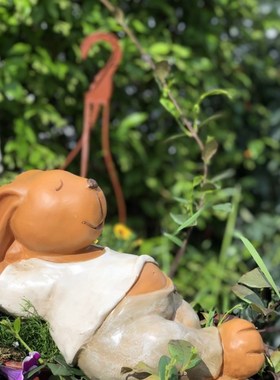 露台花园装饰庭院创意阳台布置造景户外小兔子仿.真动物摆件