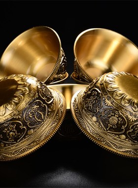 供水碗纯铜雕刻藏式八吉祥佛前供水杯七供X杯家用7cm