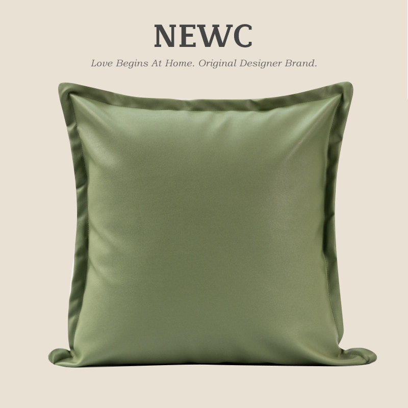 NEWC新宸优品牛油果绿皮革抱枕套现代简约客厅沙Q发PU纯色轻奢靠图片