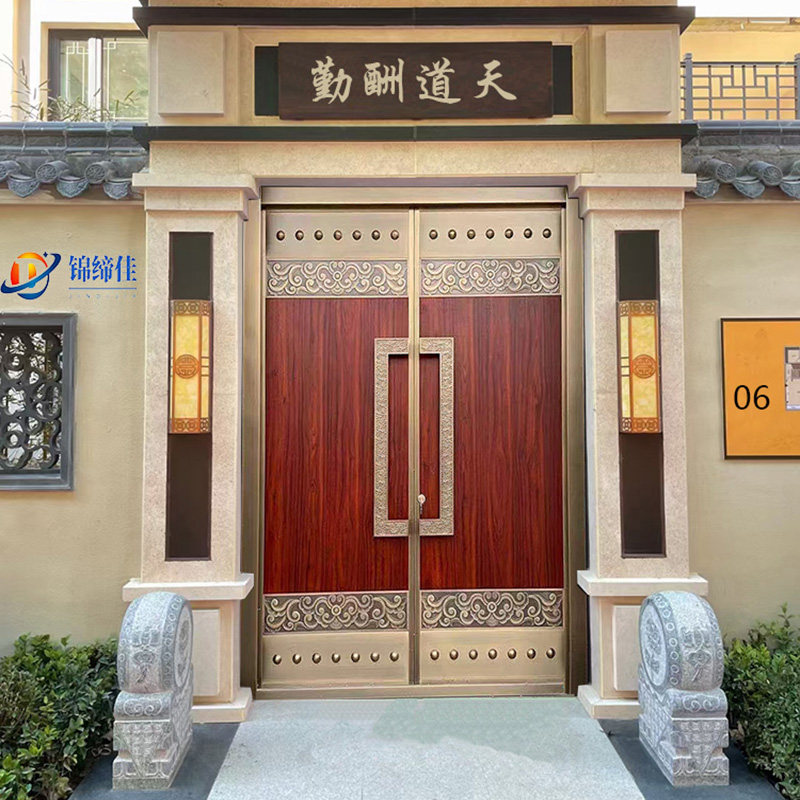 铜门别墅大门双开门不锈钢庭院门B新中式纯铜农村锌合金家用入户