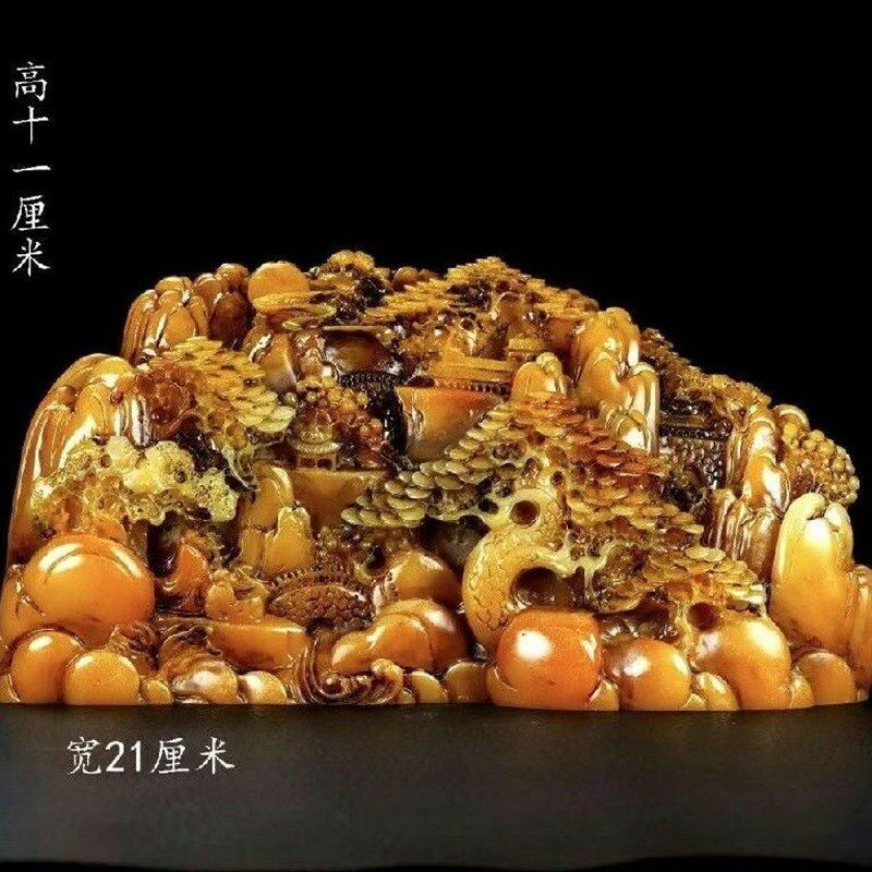 仿玉石福建寿山石n雕老田黄石福寿延年风水玄关摆件奇石观赏石