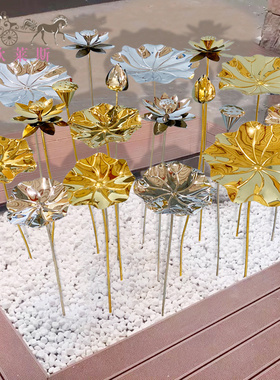 不锈钢荷叶d荷花雕塑摆件酒店会所水池水景铁艺室外金属荷花装饰