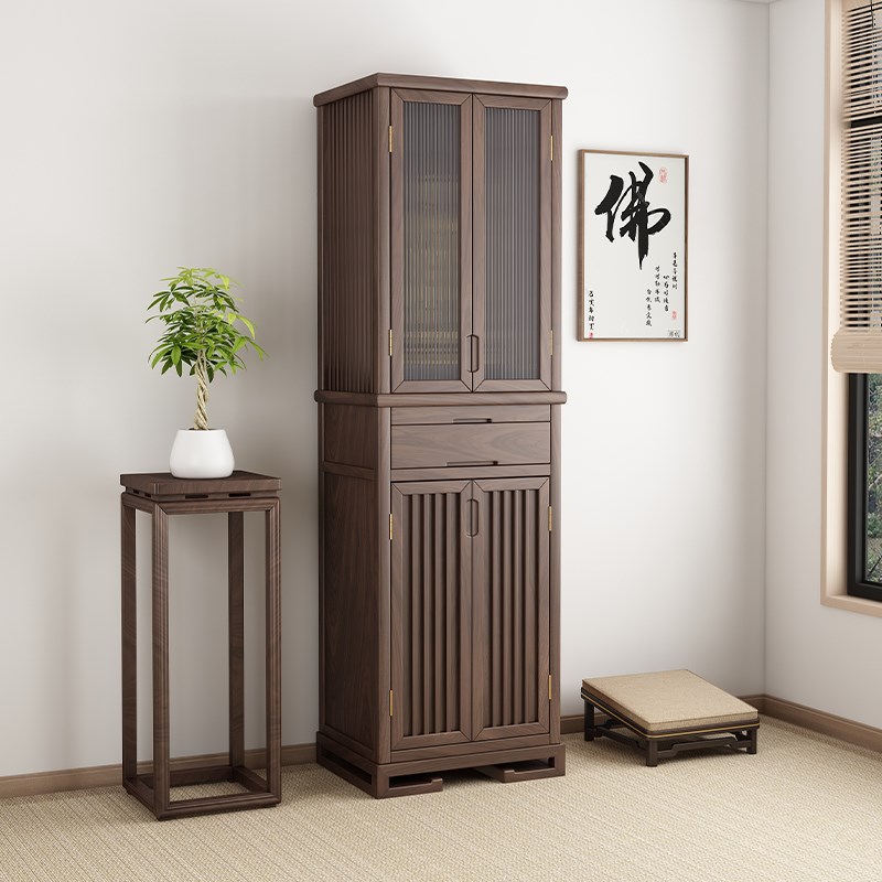 黑胡桃木佛龛立柜实木家用神台玻璃门神龛客厅佛柜观音佛台财神柜