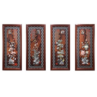 梅兰竹菊挂画中h式客厅沙发背景墙装饰画餐厅过道走廊实木玉雕壁