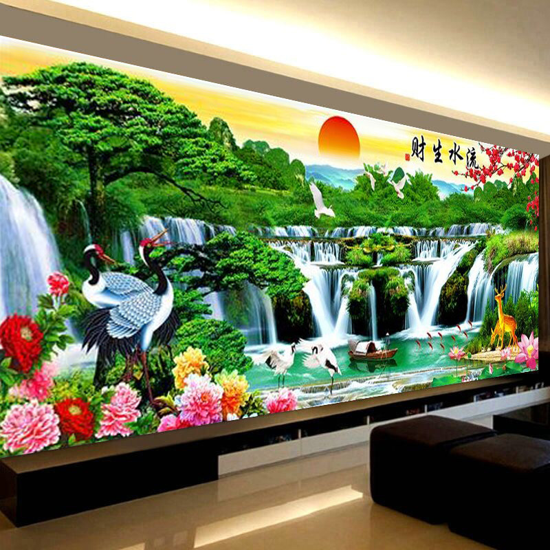 流水生财钻c石画满钻大幅客厅新款5D手工diy点黏贴钻砖石秀十字绣