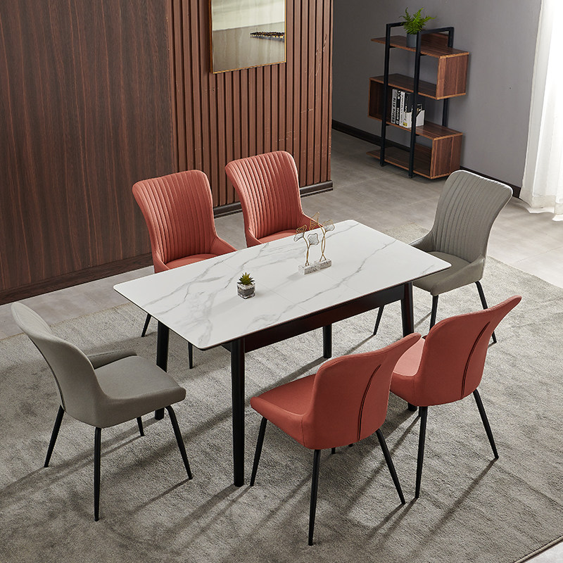 岩板伸缩餐桌家用小户型实木可折C叠长方形轻奢餐桌椅组合多功能