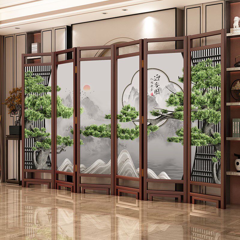 新中式现代简e约实木屏风隔断客厅遮挡折叠移动卧室家用酒店办公