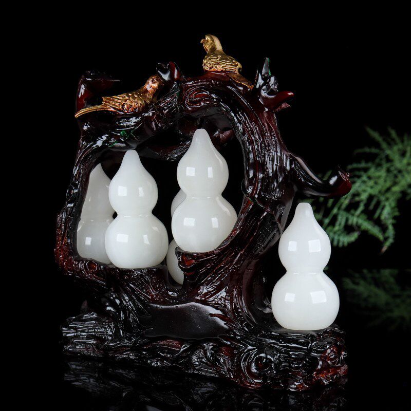 天然白玉石葫芦摆件招财吉祥物家居客厅I五福临门桌面新中式装饰