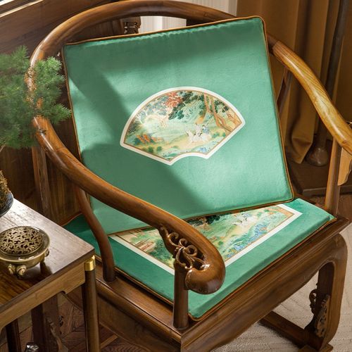 新中式椅子坐垫圈k椅太师椅座垫红木实木沙发垫茶桌餐椅垫只此青