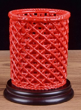 陶瓷笔筒办公桌摆件毛笔筒学生A文具收纳创意中国风家用圆形笔筒