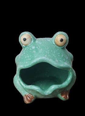 创意陶瓷大嘴青蛙糖果罐摆件家居客厅茶几L桌面烟灰缸装饰乔迁礼