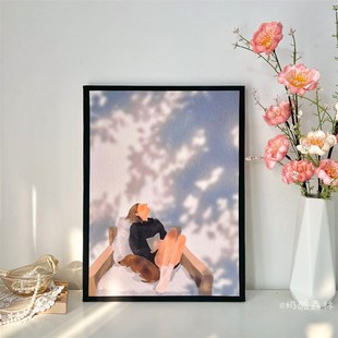 光影女孩慵懒治愈系挂画t艺术装饰画温馨卧室床头摆画客厅小众壁