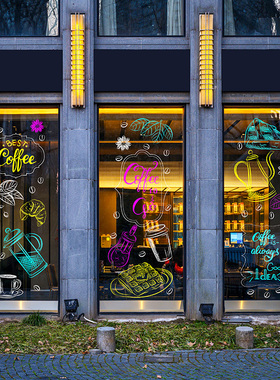 咖啡店贴膜工业风LOFTs透明UV喷绘整张粘贴超大餐厅静电无胶玻璃