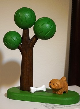 中大奖的泰迪k手工木雕小摆件迷你可爱动物狗狗办公桌面装饰