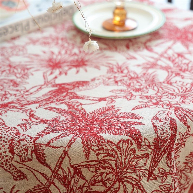 法式丛林红色新年桌布新s复古立体提花氛围感餐桌长方形茶几布定,居家布艺,桌布,淘宝优惠券,粉丝福利购,淘宝优惠卷