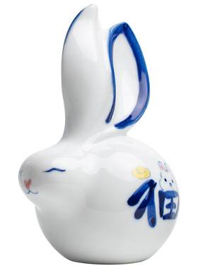 轻奢兔子摆e件陶瓷青花客厅办公室桌面家居装饰乔迁礼品生肖吉祥
