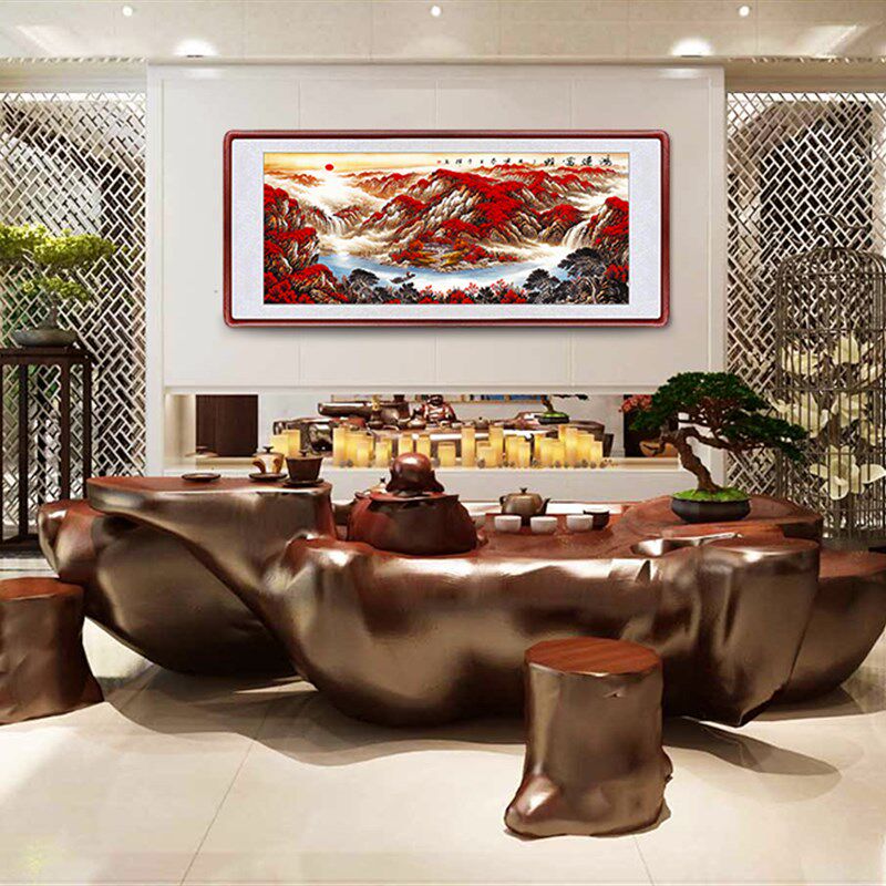 新款5D钻石画满钻鸿运当头2020流水生财十字绣客厅山水画大幅风景