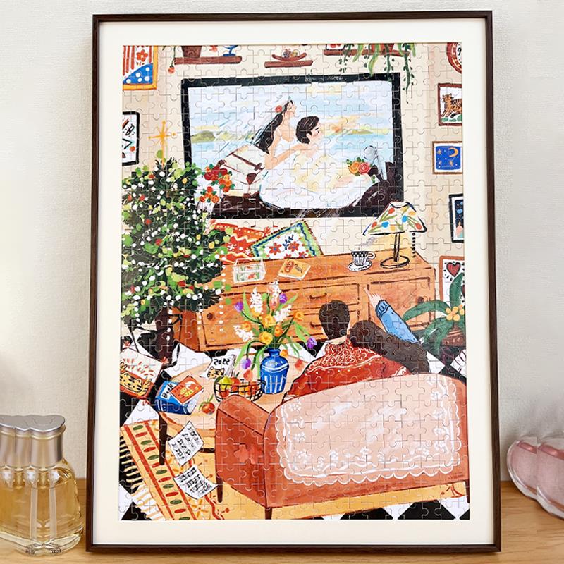 简约铝合金拼图裱框1000片木纹窄边3djp平图500片70×50一千框架