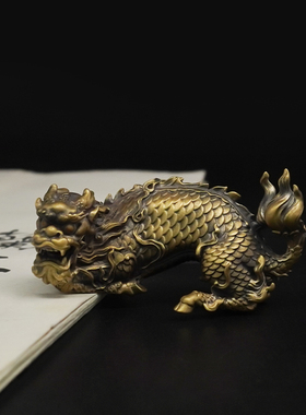 精选铜麒麟摆件纯铜实心手把件工艺品办公室招财家居客厅桌面装饰