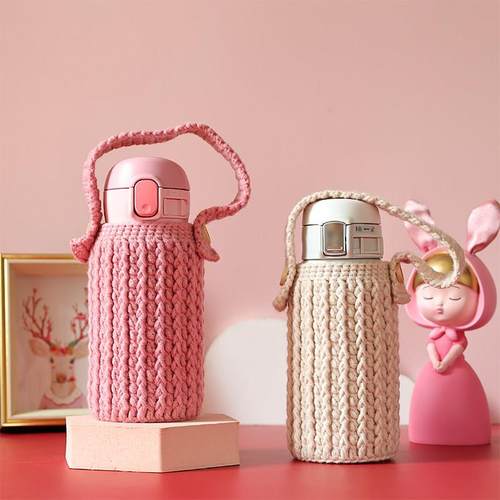 象印240 360 480毫升保温杯套纯手工毛线针织纯色环保手提水杯套