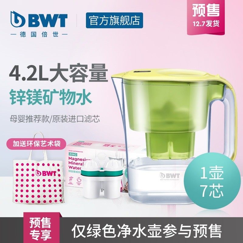 倍世BWT净水壶家用过滤水壶4.2L厨房净水器进口锌镁滤芯1壶7/13芯