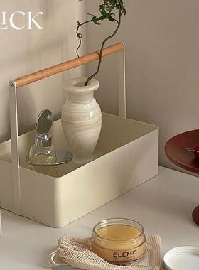 Click铁皮提手篮铁艺木提手桌面收纳篮拍照装饰陈列道具工作室ins