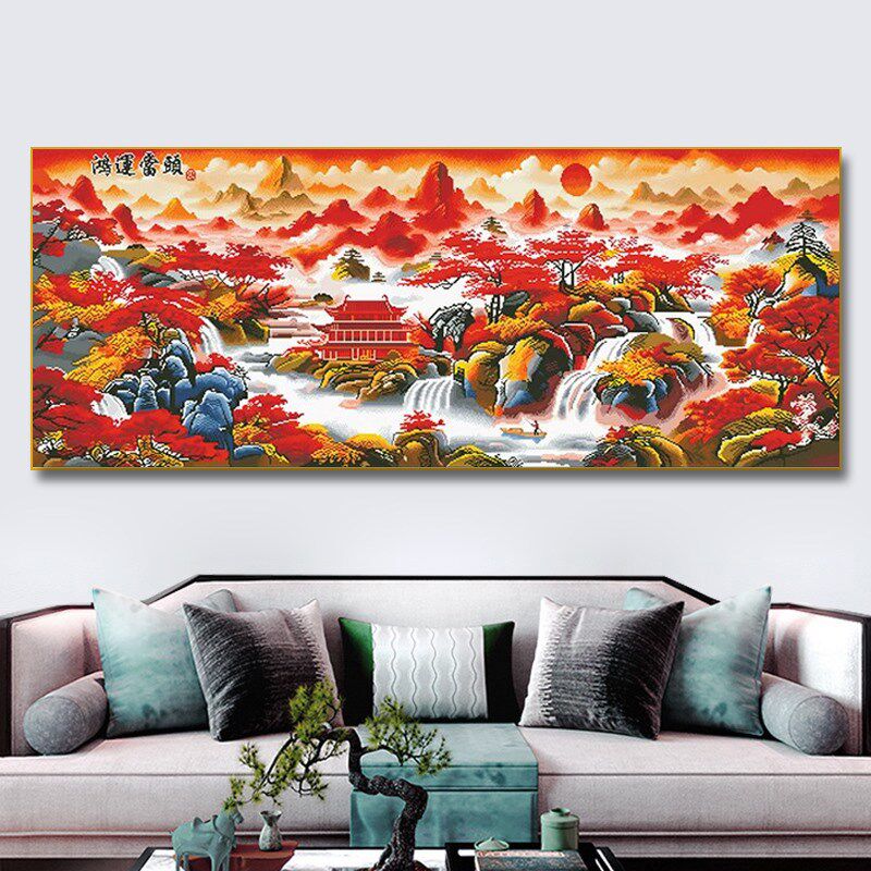 2025点钻十字绣鸿运当头5d钻石画满钻新款客厅现代简约风景山水画