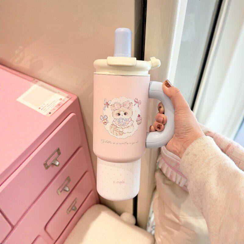 可爱小猫保温杯女士高颜值2026新款水杯大容量吸管杯学生上学专用