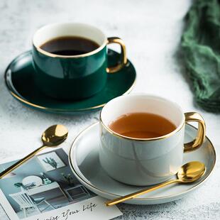 欧式 下午茶杯碟勺水杯花茶杯 小奢华金边咖啡杯 家用陶瓷杯碟套装