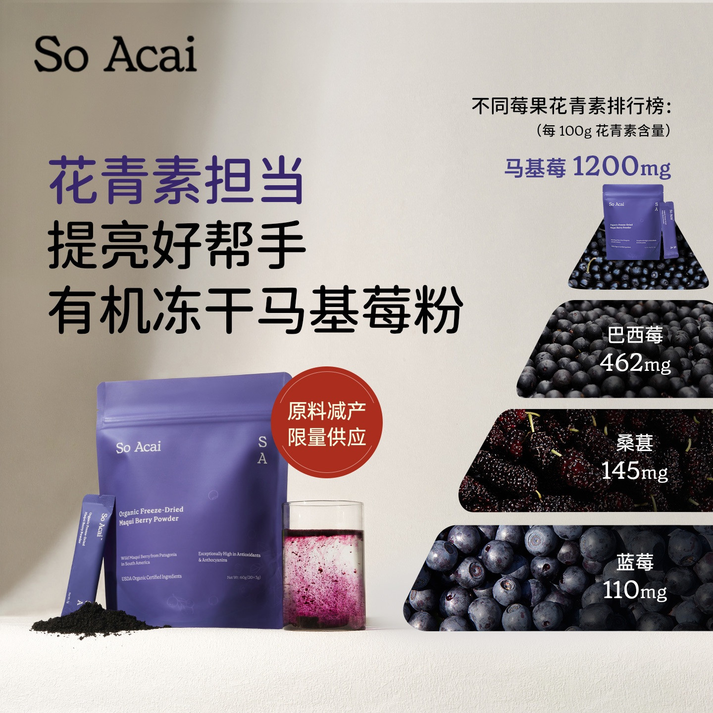 soacai有机冻干马基莓粉巴西莓粉智利进口富含花青素膳食纤维果蔬
