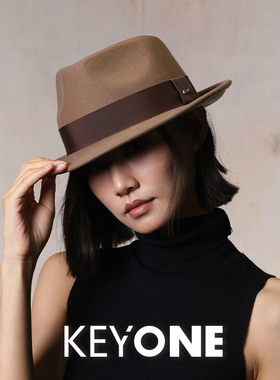 KEYONE2025新款复古时尚宽檐平顶帽秋冬百搭气质网红礼帽爵士帽