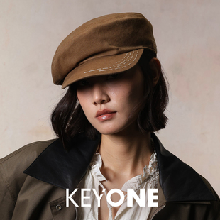 KEYONE2025新款复古纯棉贝雷帽女大头围鸭舌帽平顶帽防晒帽子