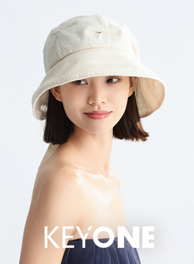 KEYONE2025春夏新款大檐透气百搭简约女士渔夫帽子褶皱淑女遮阳帽