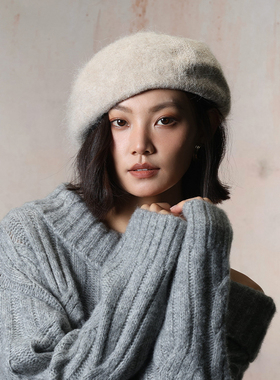 KEYONE毛绒贝雷帽女秋冬百搭显脸羊毛小画家帽经典款毛茸茸帽子