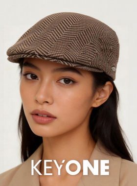 KEYONE复古千鸟格贝雷帽男女显脸小画家帽英伦风潮流帽子