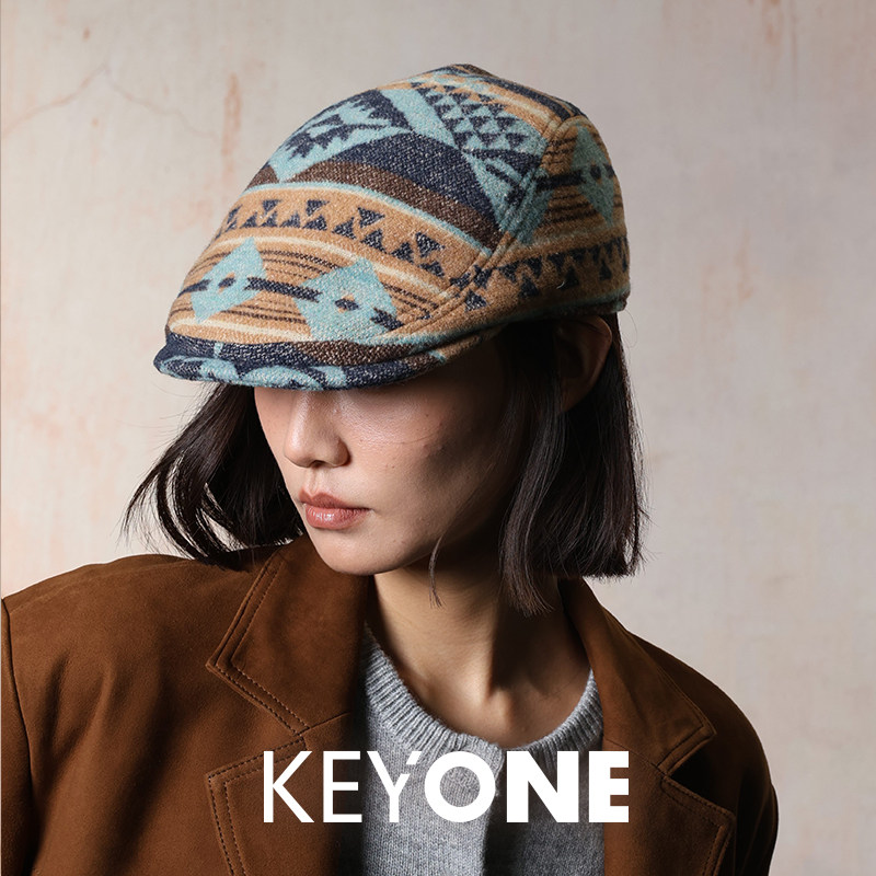 KEYONE美式复古几何图案前进帽男女百搭个性小众鸭舌帽男女同款