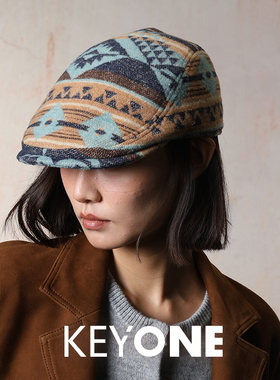 KEYONE美式复古几何图案前进帽男女百搭个性小众鸭舌帽男女同款
