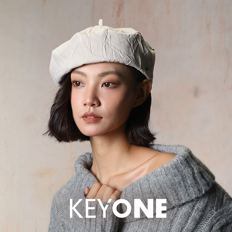 KEYONE2025新款褶皱肌理日系八角帽大头围女报童帽复古英伦风百搭