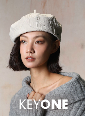 KEYONE2025新款褶皱肌理日系八角帽大头围女报童帽复古英伦风百搭