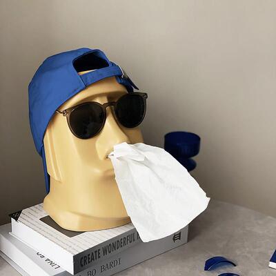 Homeside复活岛陶瓷抽纸盒北欧创意石像纸巾收纳纸抽盒装饰摆件