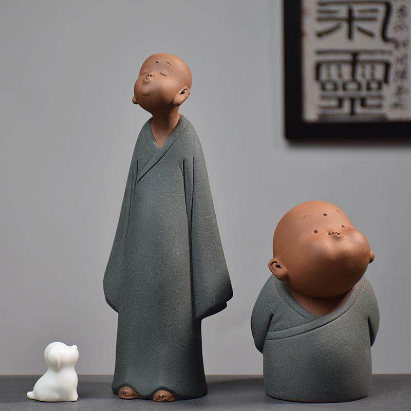 创意禅意紫砂陶瓷家居装饰品可爱小和尚沙弥办公桌飘窗书架摆件,家居饰品,装饰摆件,淘宝优惠券,粉丝福利购,淘宝优惠卷