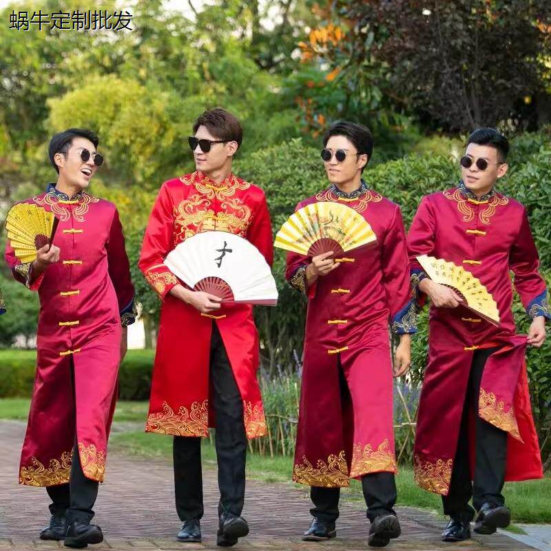伴郎服中式结婚礼服中国风复古长衫长袍马褂古装相声大褂兄弟团装