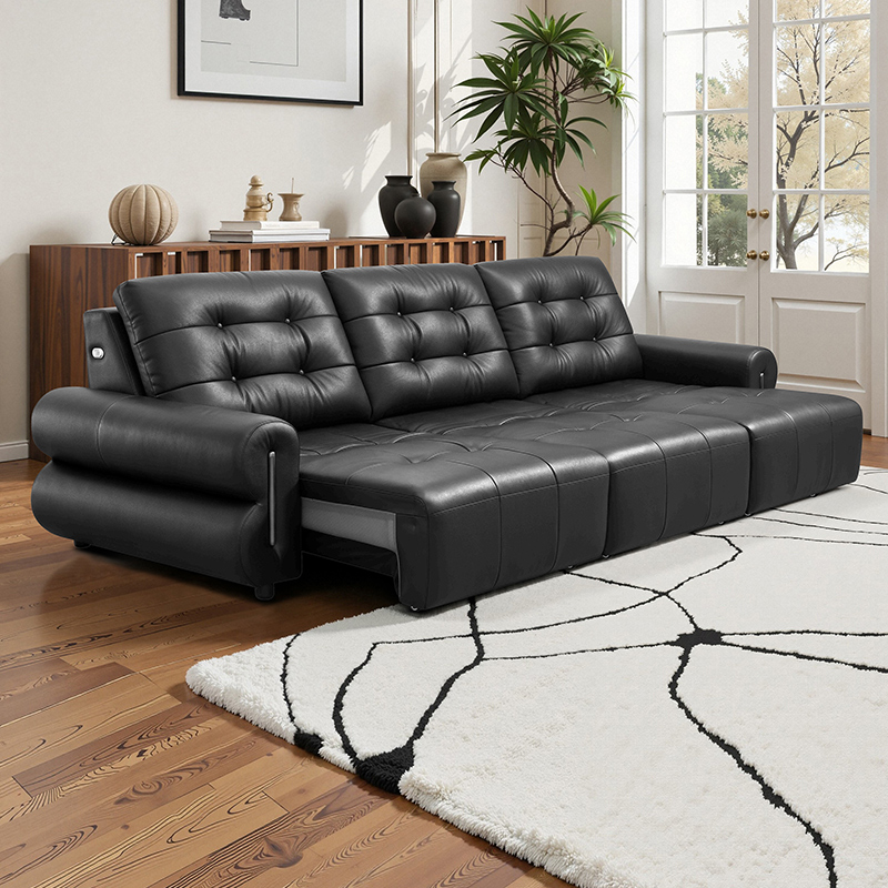 意式轻奢零靠墙真皮沙发智能伸缩电动沙发家庭影院客厅两用沙发床