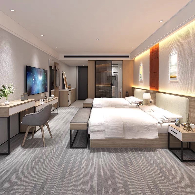 酒店宾馆公寓家具床亚朵酒店电视行李架写字组合桌椅标间全套双床