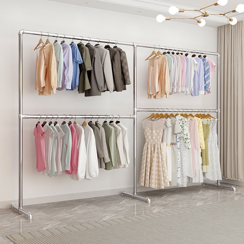 镀锌管晾衣架两层挂衣架上下衣架落地立式新款多层