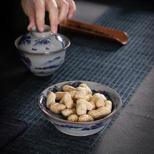 青花釉盖碗家用会客三才敬茶碗单个陶瓷功夫泡茶碗茶器 创意中式