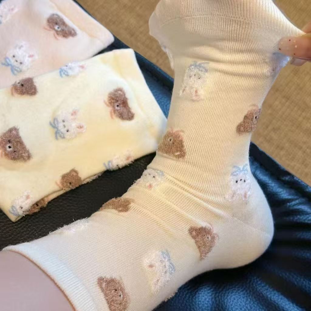 可爱卡通小兔小熊堆堆袜子女春秋韩版ins潮休闲学院风百搭中筒袜