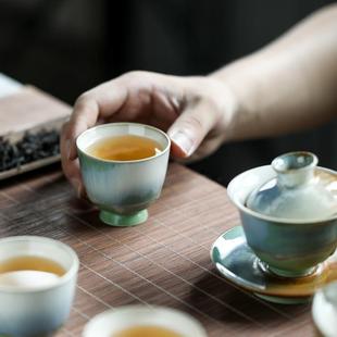 极光三色系列套组极光窑变全手工三才盖碗泡茶碗主人杯品杯小茶杯